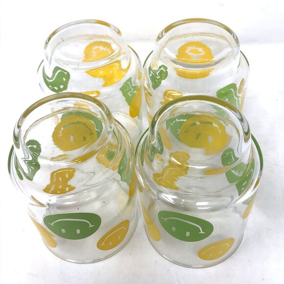 4 VTG 70s LIBBEY SMILEY FACE Stackable Glass Tumblers Green & Yellow 4 1/4" MCM - Picture 4 of 10